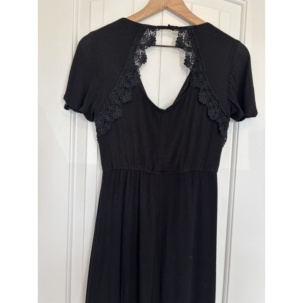 Staccato Boho Black Maxi Dress High-Low Skirt With Back Laced Cut Out Size S - Picture 3 of 5